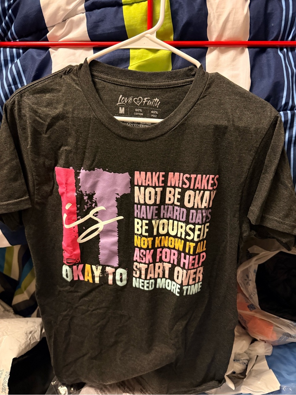 NWT- “Okay To" Graphic Women’s Tee - Black with Pastel Print